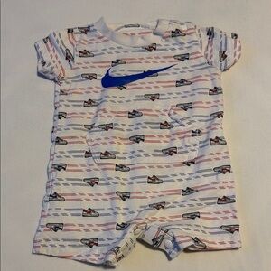 Nike White Romper with Blue Logo and Sneaker Pattern
